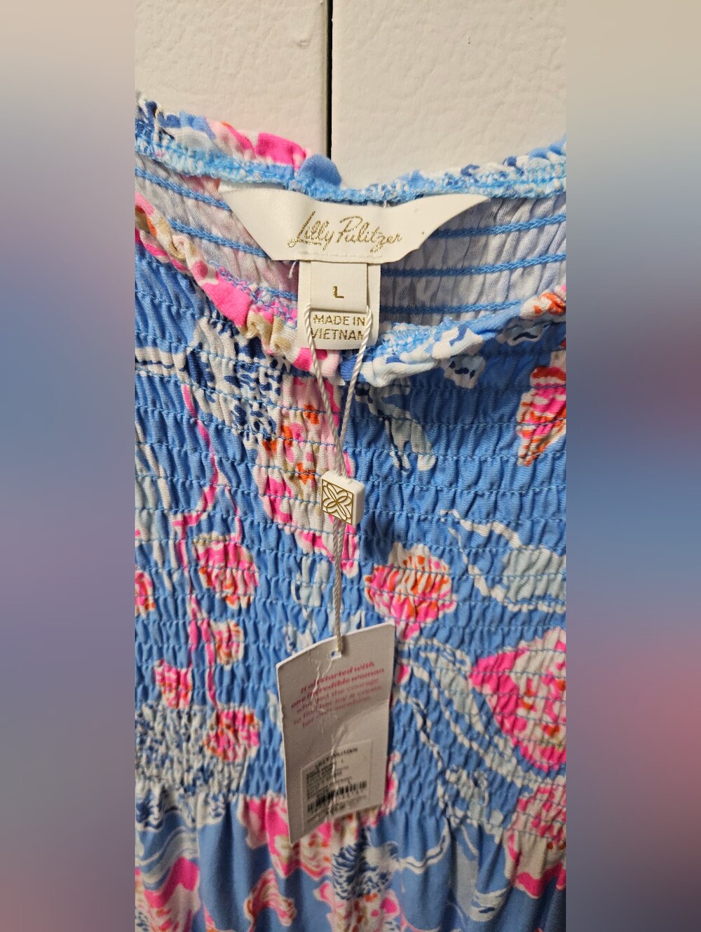 NWT Lilly Pulitzer Kailua Smocked Maxi Dress Bahamian Rhapsody L $178 - Picture 7 of 8
